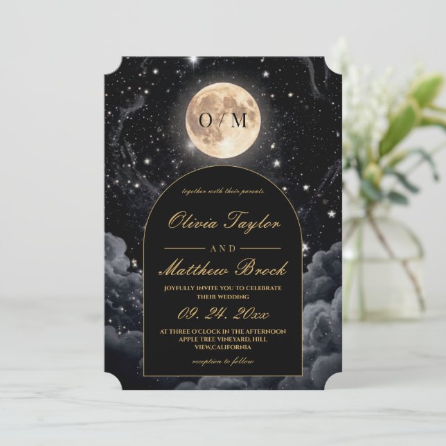 Celestial Moon Starry Night Wedding Invitation (Standing Front)