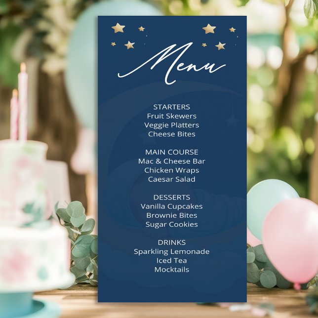 Celestial Moon Stars Baby Shower Menu Card  (Creator Uploaded)
