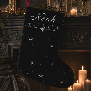 Celestial Moon Stars Black Silver Christmas Small Christmas Stocking