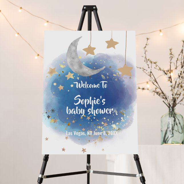 Celestial Moon Stars, Blue, Gold Abstract Welcome  Foam Board (Creator Uploaded)
