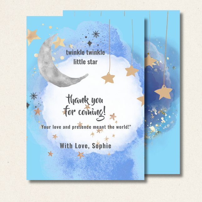 Celestial Moon Stars, Dark Blue And Gold Thank You Card (Creator Uploaded)
