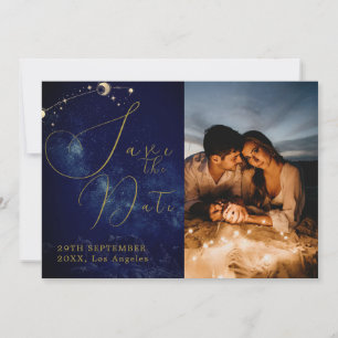 Celestial Moon Stars Elegant Photo Wedding Save The Date