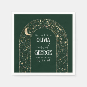 Celestial Moon Stars Emerald Green Wedding Napkins