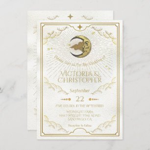 Celestial Moon & Stars Faux Gold Wedding Invitation
