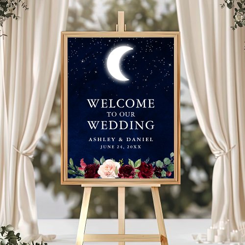 Celestial Moon Stars Floral Wedding Welcome Poster