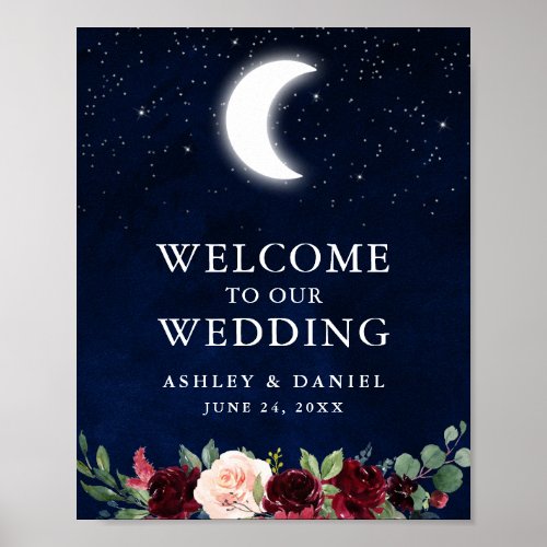 Celestial Moon Stars Floral Wedding Welcome Poster