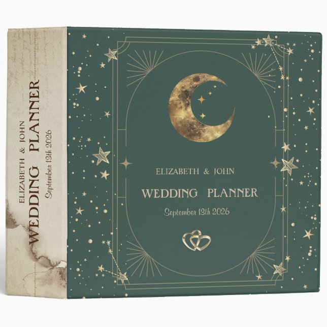 Celestial Moon Stars Frame  3 Ring Binder (Front/Spine)