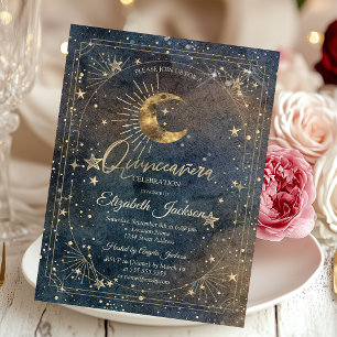 Celestial Moon Stars Frame Dark Galaxy Quinceanera Invitation
