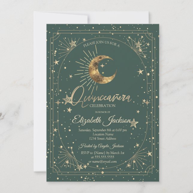 Celestial Moon Stars Frame Quinceanera Invitation (Front)
