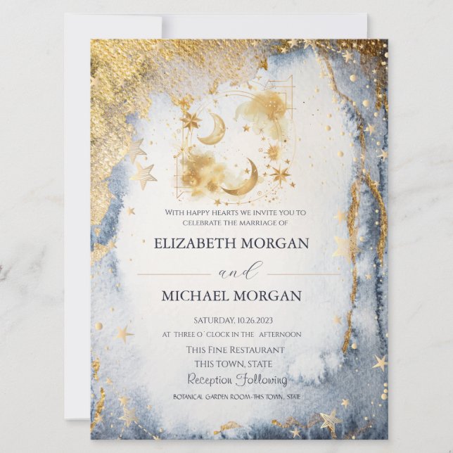 Celestial Moon,Stars Galaxy Wedding  Invitation (Front)