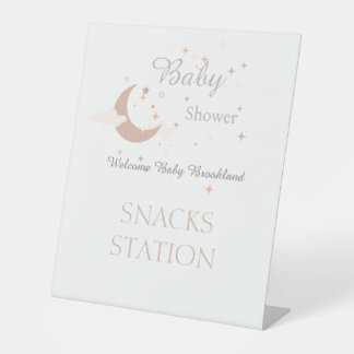 Celestial Moon & Stars Gender Neutral Welcome Baby Pedestal Sign