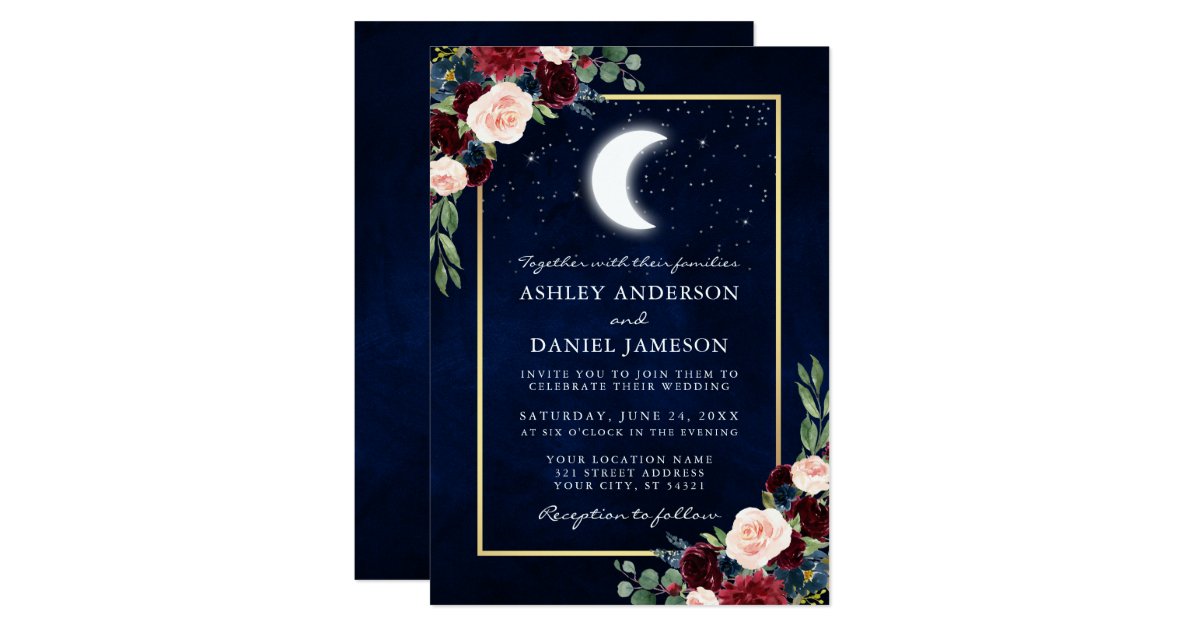 Celestial Moon Stars Gold Wedding Invitation