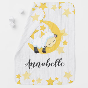 Celestial Moon Stars & Lamb Baby Girl Boy Monogram Baby Blanket