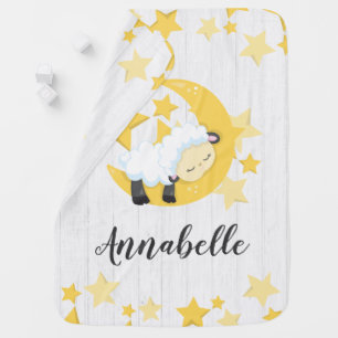 Celestial Moon Stars & Lamb Baby Girl Boy Monogram Blanket