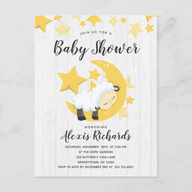 Celestial Moon Stars & Lamb Baby Shower Invitation (Front)