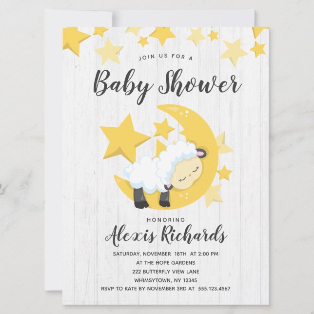 Celestial Moon Stars & Lamb Baby Shower Invitation (Front)