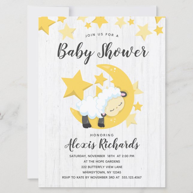 Celestial Moon Stars & Lamb Baby Shower Invitation (Front)