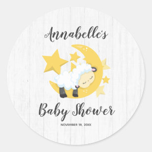 Celestial Moon Stars & Lamb Baby Shower Invitation Classic Round Sticker