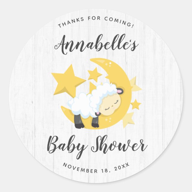 Celestial Moon Stars & Lamb Baby Shower Thank You Classic Round Sticker (Front)