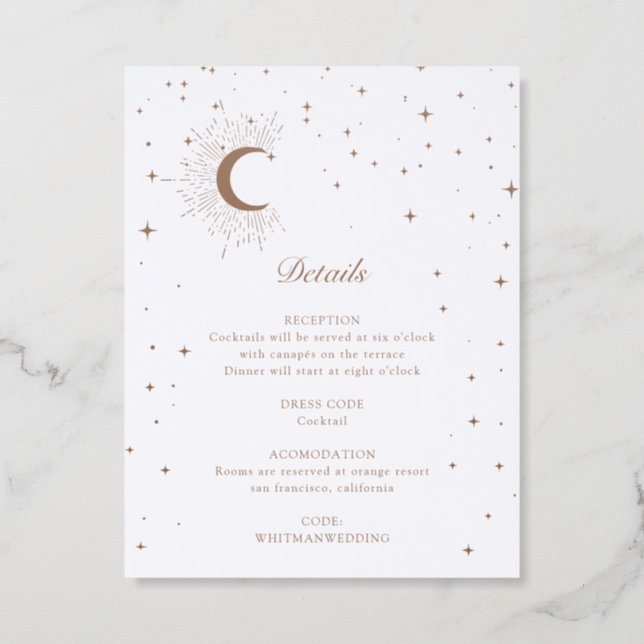 Celestial Moon Stars Letterpress Enclosure Card (Front)