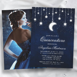 Celestial Moon Stars Lights Photo Quinceanera Invitation