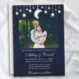 Celestial Moon Stars Lights Photo Wedding Invitation