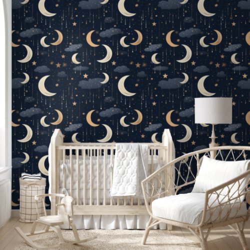 Celestial Moon Stars Luxurious Wallpaper