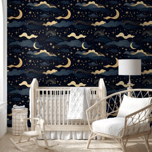 Celestial Moon Stars Luxurious Wallpaper