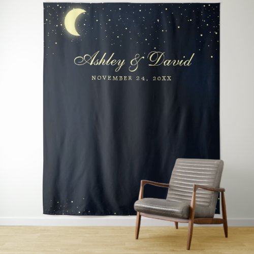 Celestial Moon Stars Midnight Blue Photo Backdrop