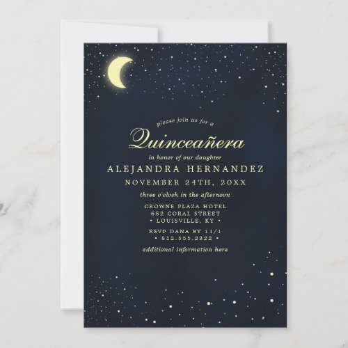 Celestial Moon Stars Midnight Blue Quinceañera