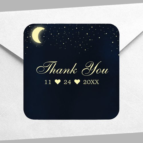 Celestial Moon Stars Midnight Blue Thank You Square Sticker