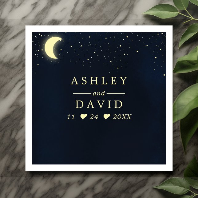 Celestial Moon Stars Midnight Blue Wedding Napkins (Creator Uploaded)
