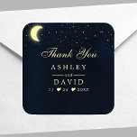 Celestial Moon Stars Midnight Wedding Thank You Square Sticker<br><div class="desc">Celestial Moon Stars Midnight Blue Wedding Thank You Square Sticker. This design features twinkling star lights with a glowing crescent moon in the starry night sky.</div>