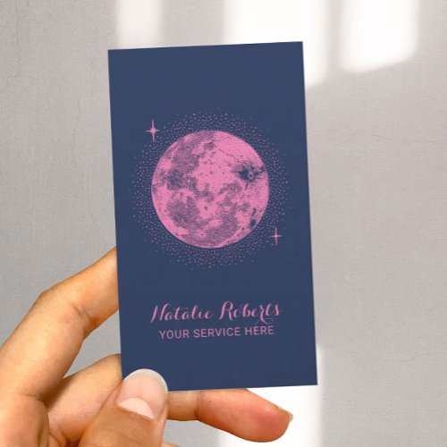 Celestial Moon  Stars Minimalist Navy  Pink Business Card
