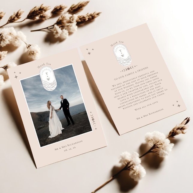 Celestial Moon Stars Monogram Boho Thank You Photo Card (Celestial Moon Stars Monogram Boho Thank You Photo)