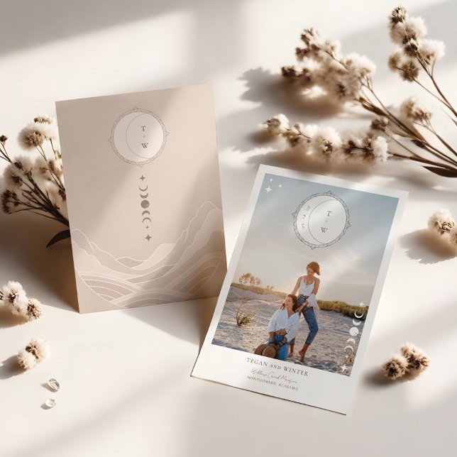 Celestial Moon Stars Monogram Save The Date Photo Invitation (Celestial Moon Stars Monogram Save The Date Photo Invitation)