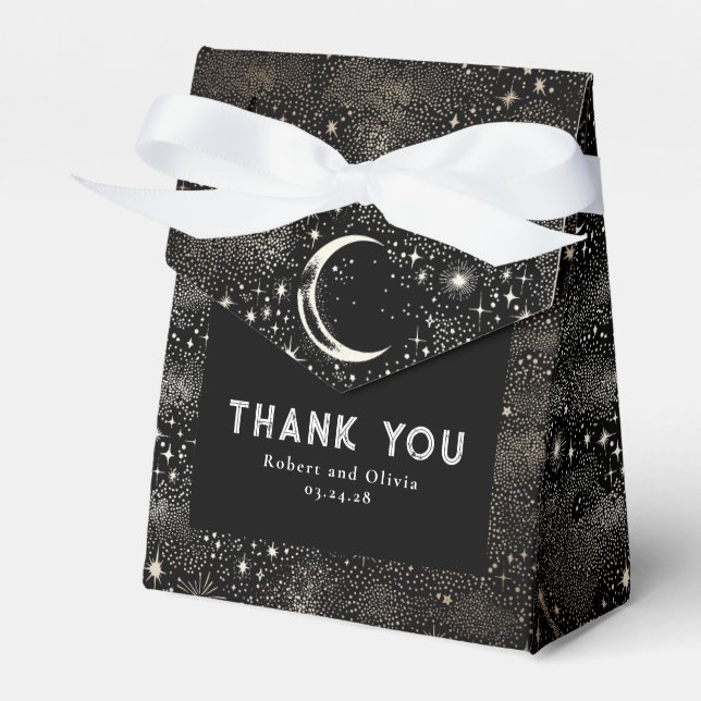 Celestial Moon Stars Mystical Wedding Thank You Favor Boxes (Front Side)
