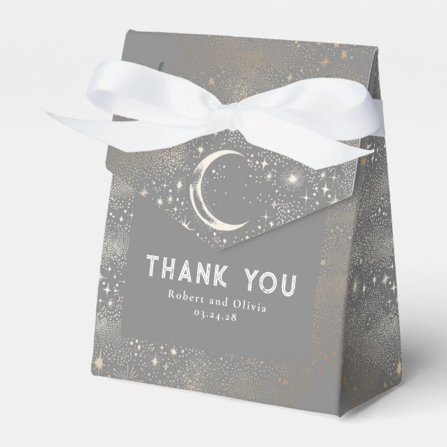 Celestial Moon Stars Mystical Wedding Thank You Favor Boxes (Front Side)
