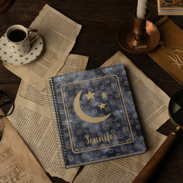 Celestial Moon Stars Navy Notebook
