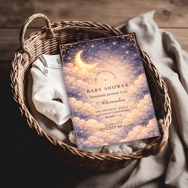 Celestial Moon Stars Neutral Baby Shower Invitation (Creator Uploaded)