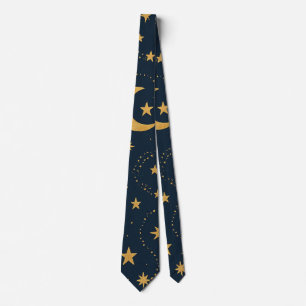 Celestial Moon & Stars Pattern – Midnight Neck Tie