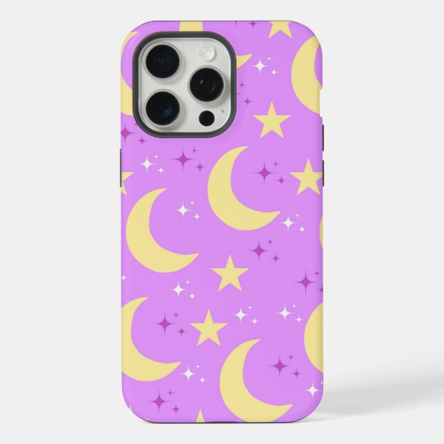 Celestial Moon Stars Pattern Purple Background Iphone Case (Back)