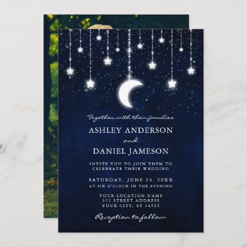 Celestial Moon Stars Photo String Lights Wedding Invitation