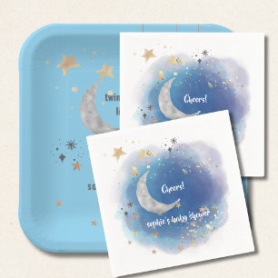 Celestial Moon Stars, Royal Blue And Gold Abstract Napkins