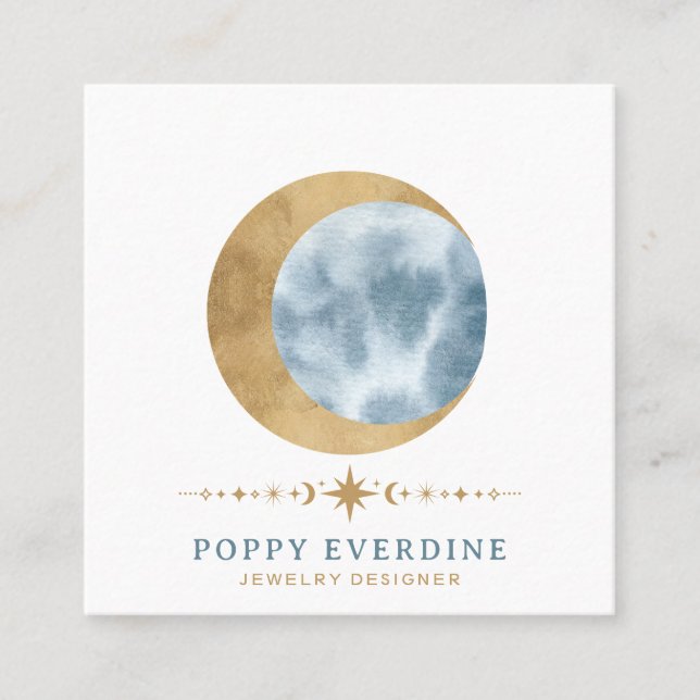 Celestial Moon Stars Square Business Card (Front)