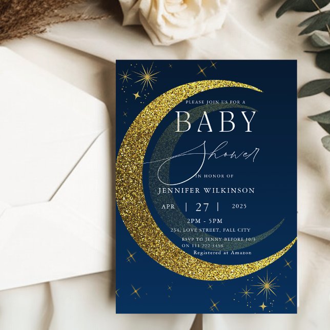 Celestial Moon Stars Starry Night Baby Shower  Invitation (Celestial Moon Stars Starry Night Baby Shower Invitation)
