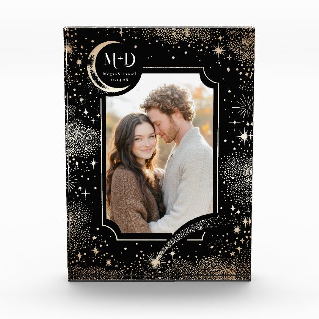 Celestial Moon Stars Starry Night Wedding Photo Block (Front)