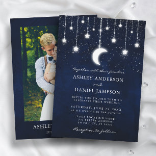 Celestial Moon Stars String Lights Photo Wedding Invitation
