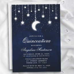 Celestial Moon Stars String Lights Quinceanera Invitation