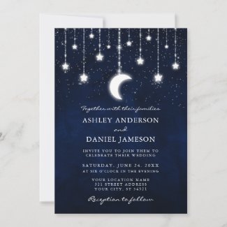 Celestial Moon Stars String Lights Wedding Invitation